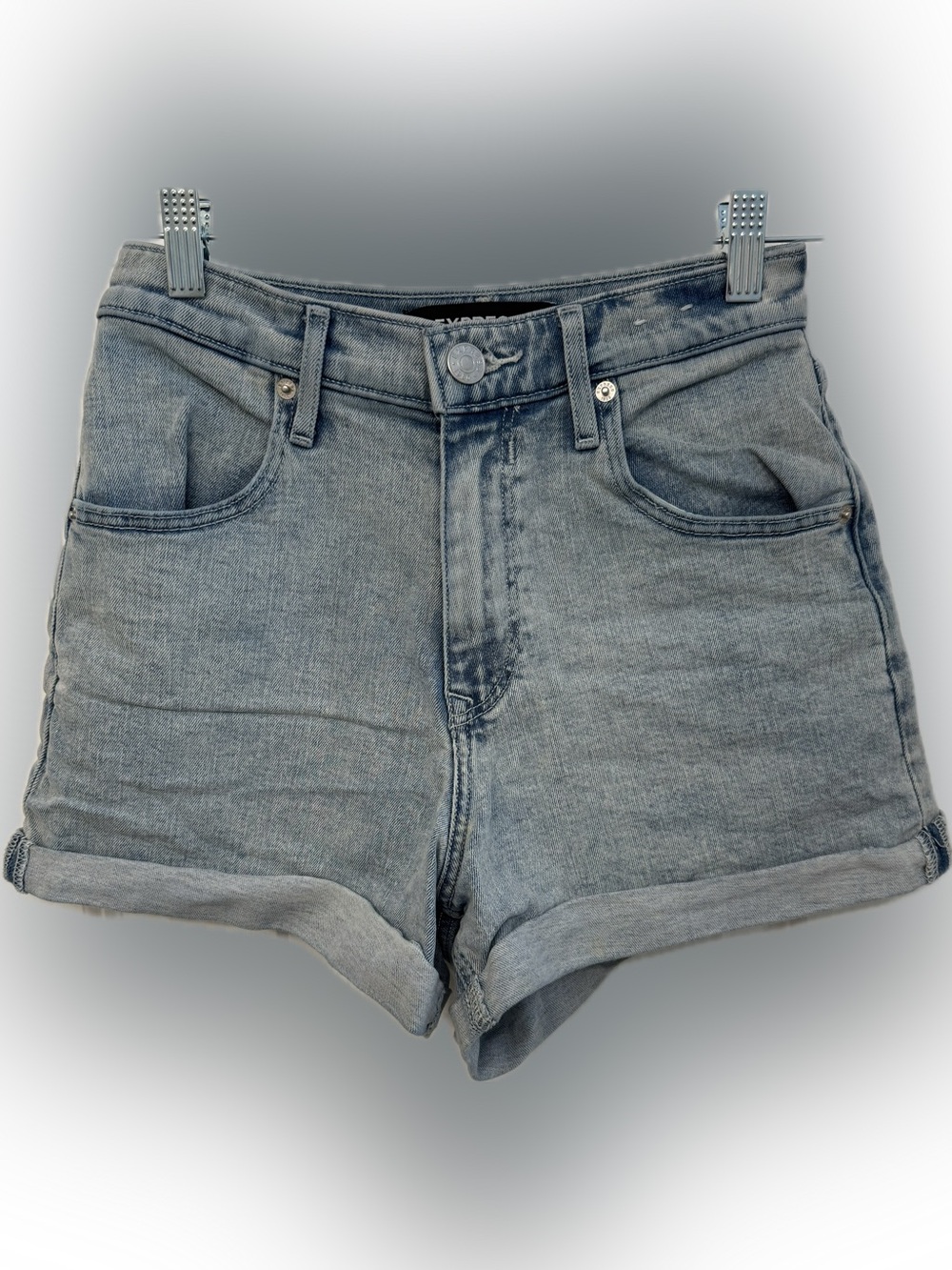 Express Mom Shorts Shortie Super High Rise Original Denim Shorts Light Blue